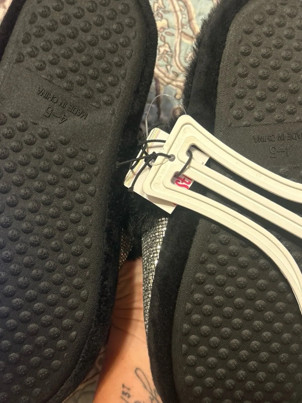 Justice Black Sparkle Slippers with Pink Logo